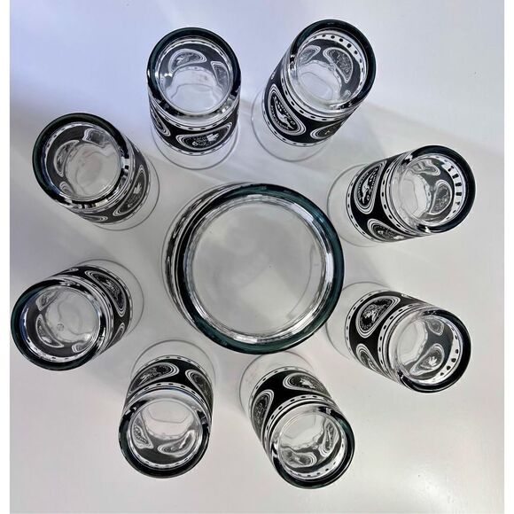 Vtg Hazel Atlas Coins Of the World 8 Glasses, Ice Bucket Black Gold & Caddy MCM - Picture 8 of 16